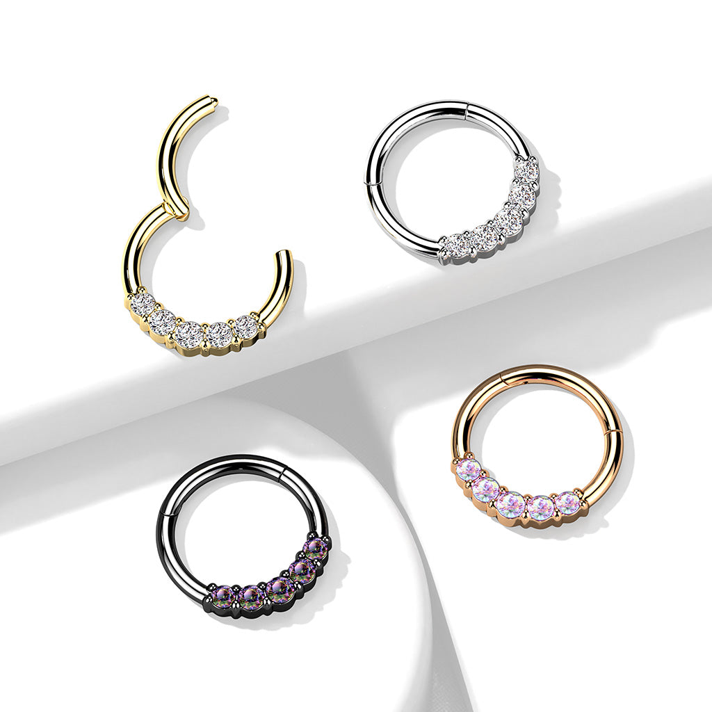 16G Surgical Steel Hinged Segment W/ Forward Facing 5 CZ Ring